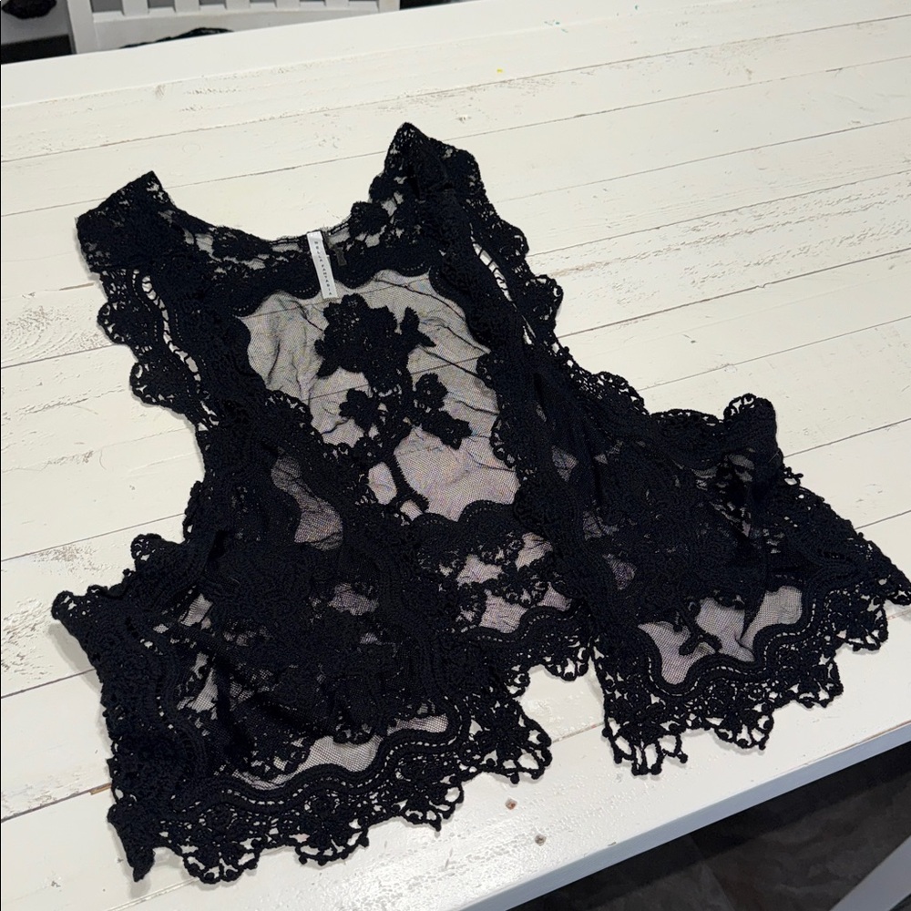 Nella Fantasia Black Lace Sleeveless vest top gothic/sheer/sexy/med